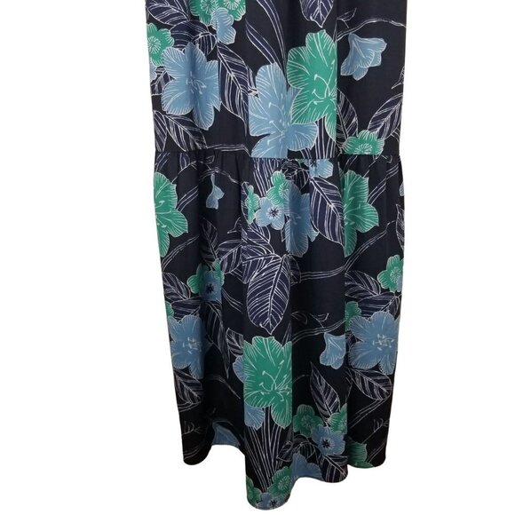 Loft Dress Womens 8 Maxi Scoop neck Blue Floral Tiered Boho Party Cross Back - Picture 5 of 10